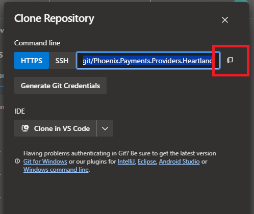 Copy clone URL button
